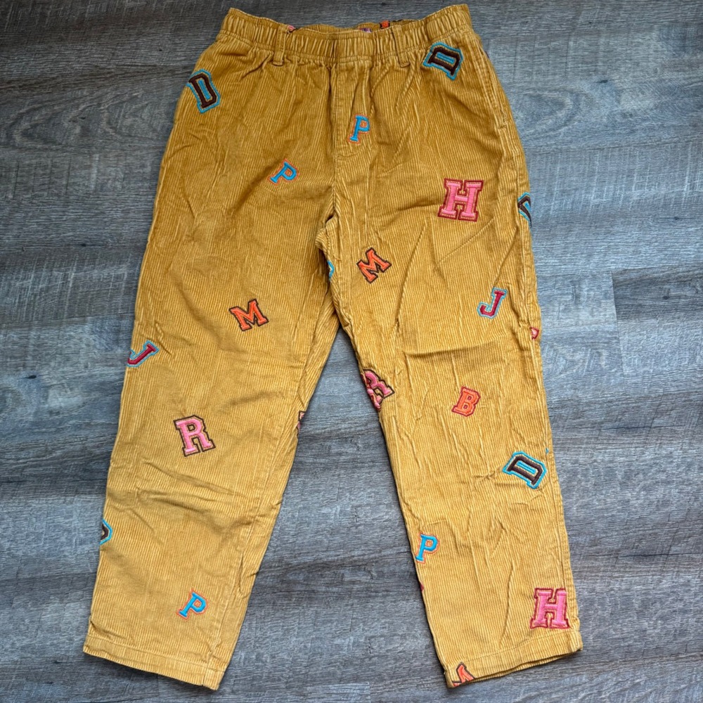 Urban Outfitters Embroidered Letter Corduroy Pants Medium Relaxed Yellow Mustard